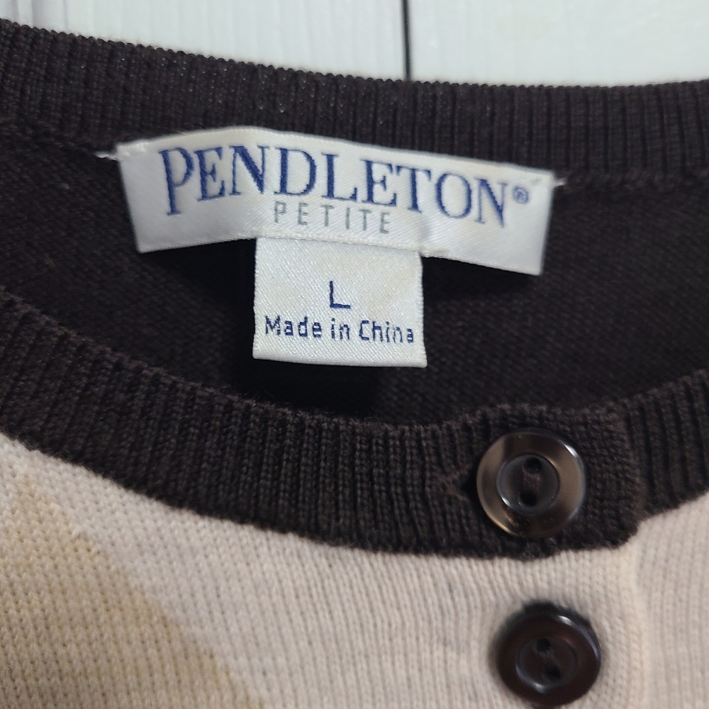 Pendleton Merino Wool Brown Argyle Cardigan‎ Size Large - Picture 2 of 8
